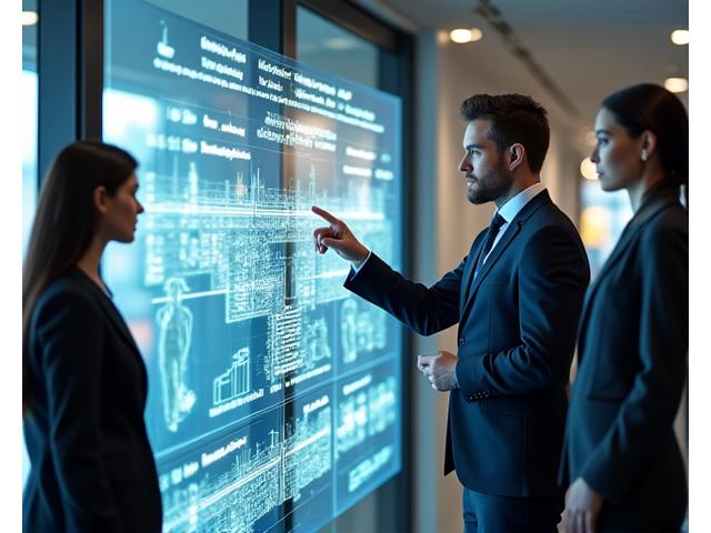 Un equipo de consultores interactuando con un cliente mientras revisan planos y modelos digitales de infraestructura de movilidad verde, simbolizando la consultoría end-to-end.