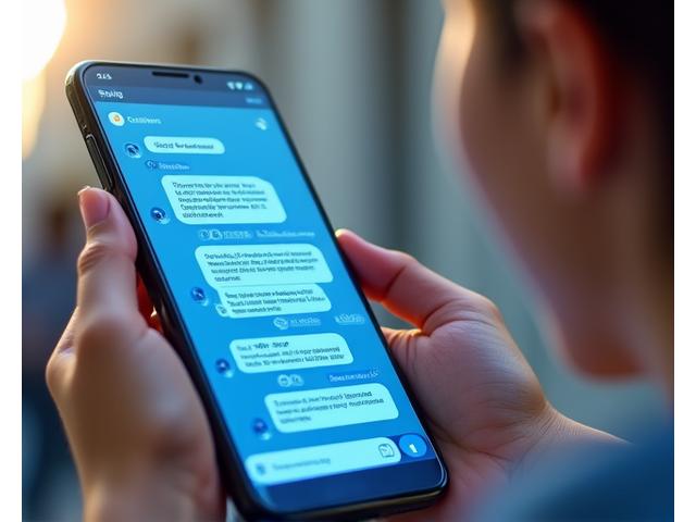 Un asistente virtual chatbot interactuando con un viajero en una pantalla digital, con burbujas de diálogo que simulan una conversación fluida y útil.