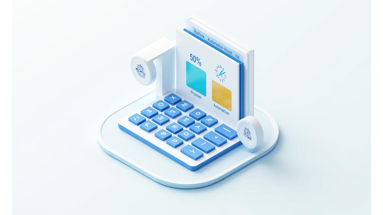 Una interfaz de calculadora interactiva representando visualmente ahorros de tiempo y costos, con gráficos dinámicos que muestran el impacto de la automatización en procesos turísticos como reservas, check-in, y servicio al cliente.