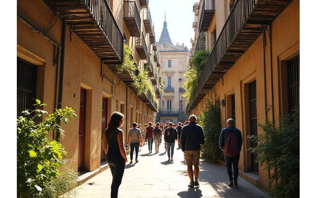 Arquitectura histórica de Barcelona con enfoque en espacios verdes regenerados